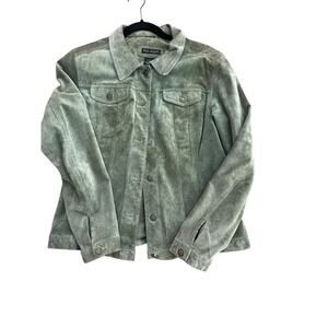 For Joseph Women's Green 100% Suede Long Sleeve Button Up Jacket Size Medium